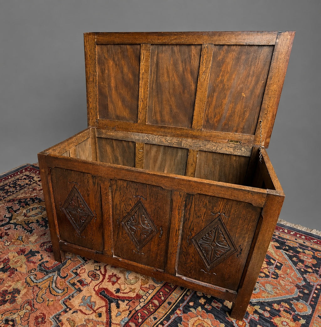 Jacobean Revival Carved Oak Blanket Chest