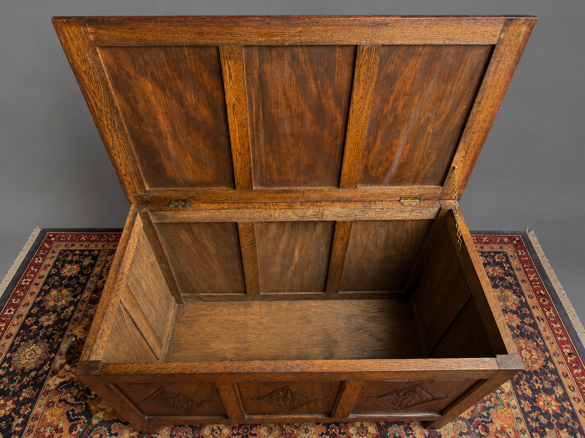 Jacobean Revival Carved Oak Blanket Chest