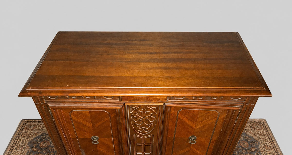 Early 20th Century Carved Walnut and Burl Cabinet