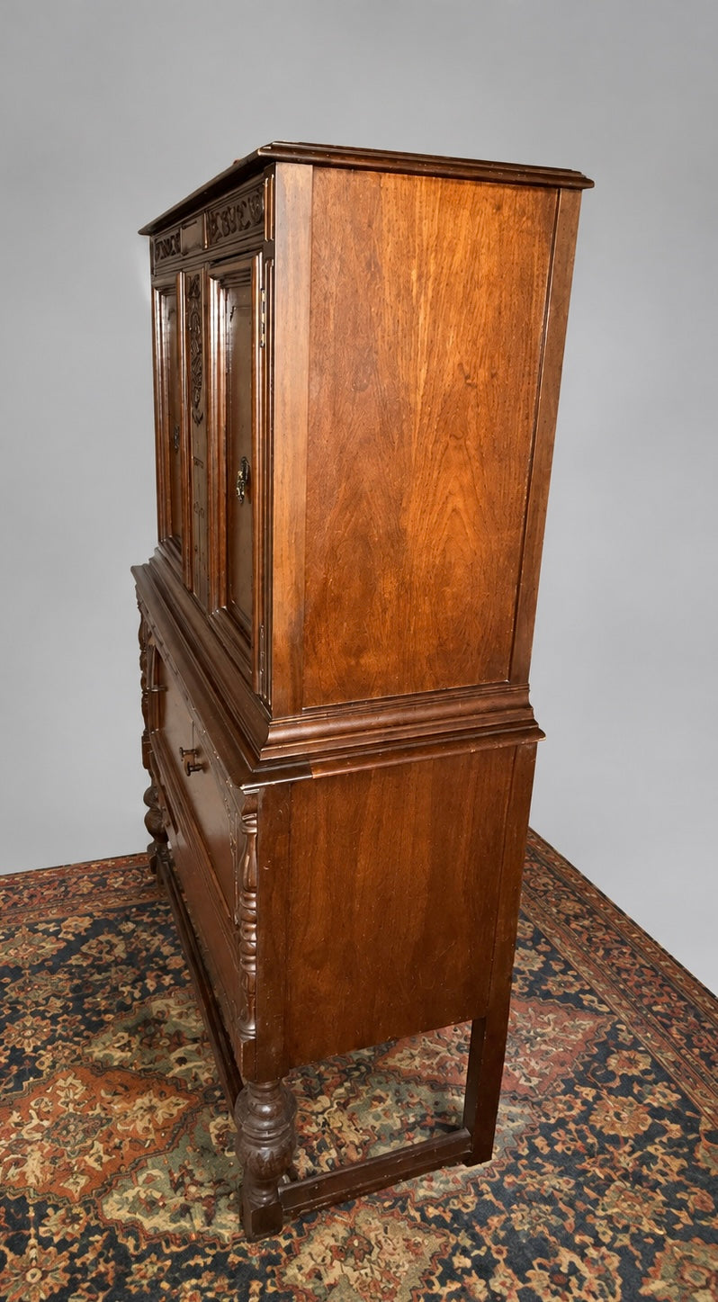 Early 20th Century Carved Walnut and Burl Cabinet