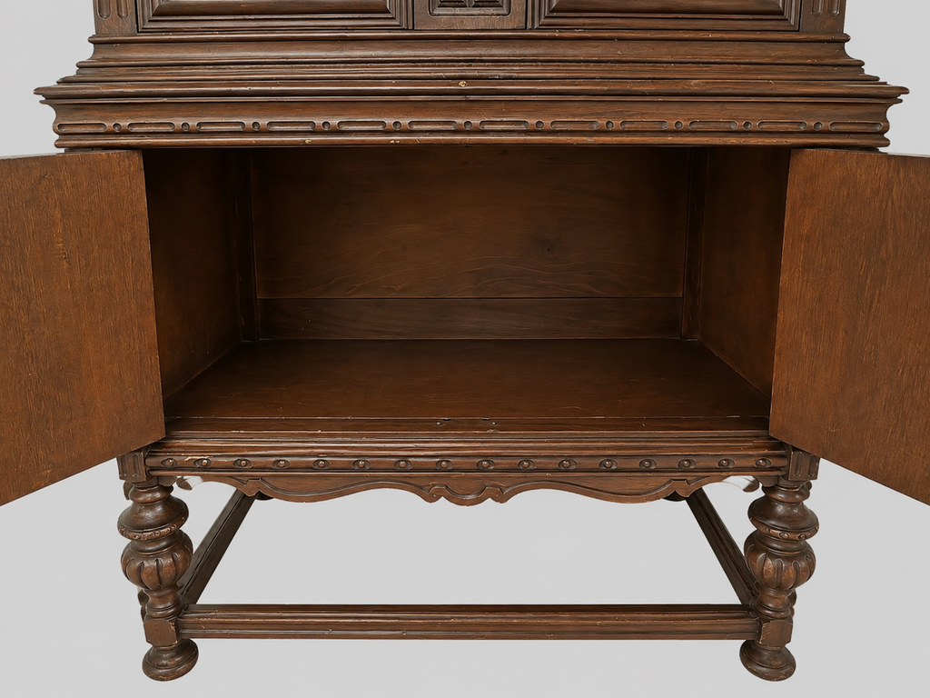 Early 20th Century Carved Walnut and Burl Cabinet