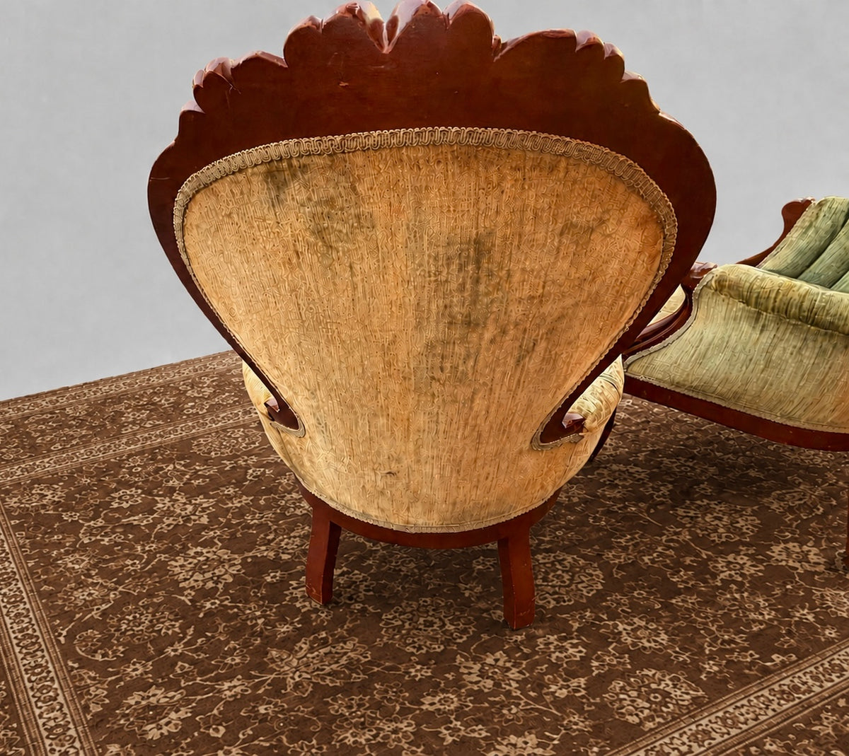 His and Hers Victorian Carved Floral Parlor Chairs