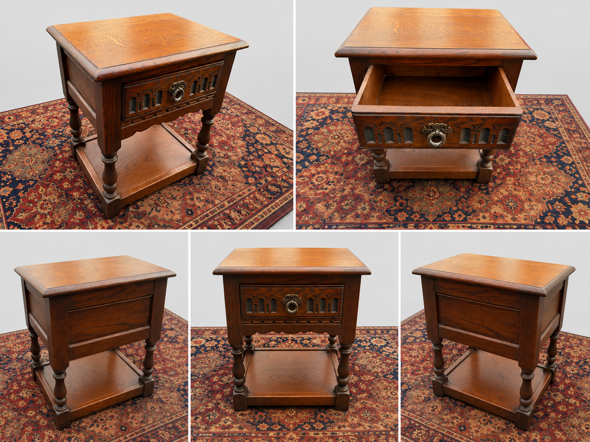 Old Charm Tudor Revival Oak Side Table