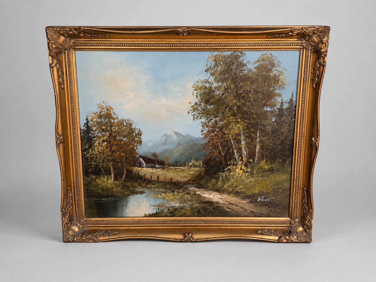 Early - Mid 20th Century Horvath Signed Alpine Mountain Landscape Oil Painting