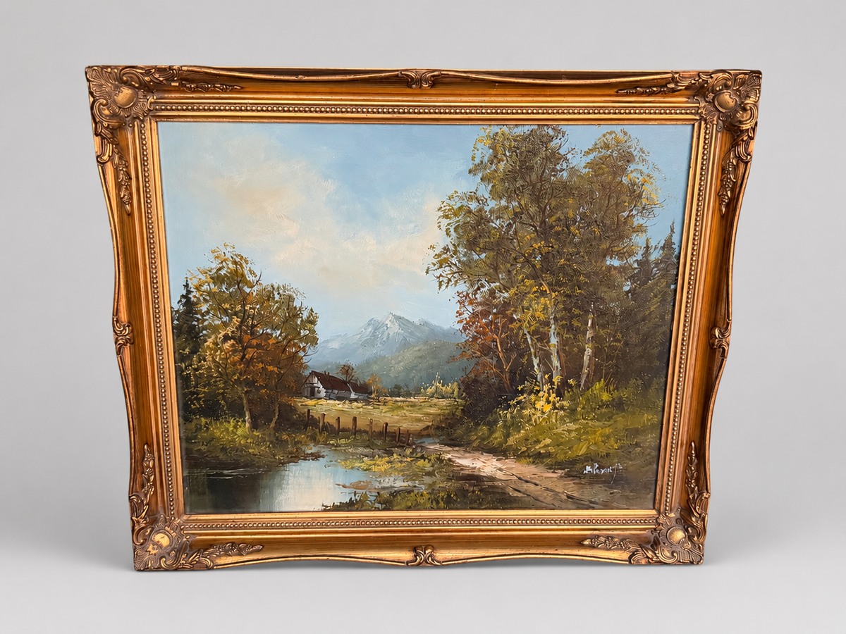 Early - Mid 20th Century Horvath Signed Alpine Mountain Landscape Oil Painting