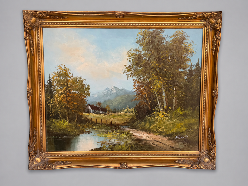 Early - Mid 20th Century Horvath Signed Alpine Mountain Landscape Oil Painting
