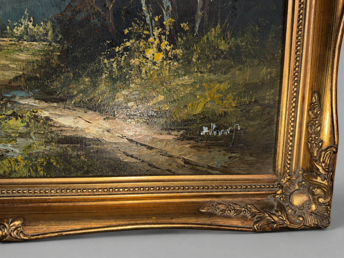 Early - Mid 20th Century Horvath Signed Alpine Mountain Landscape Oil Painting