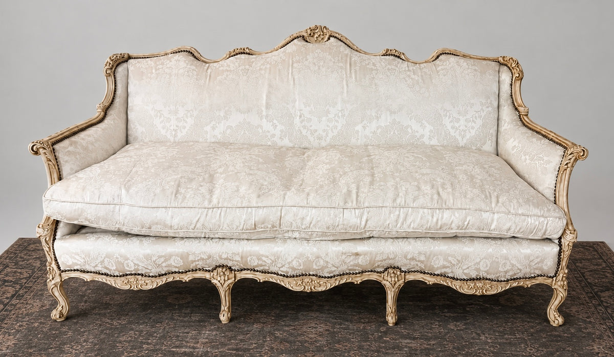Louis XV Carved Sofa Beige/Cream + Solid Wood Frame