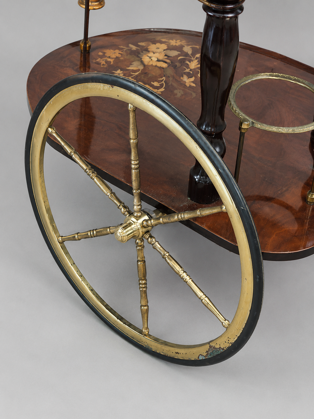 Italian Floral Marquetry Drop Leaf Bar Cart