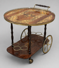Italian Floral Marquetry Drop Leaf Bar Cart