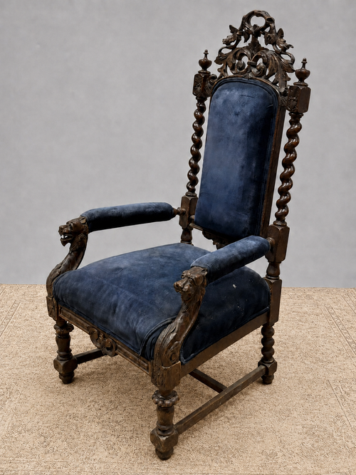19th Century Renaissance Revival Carved Oak Arm Chair