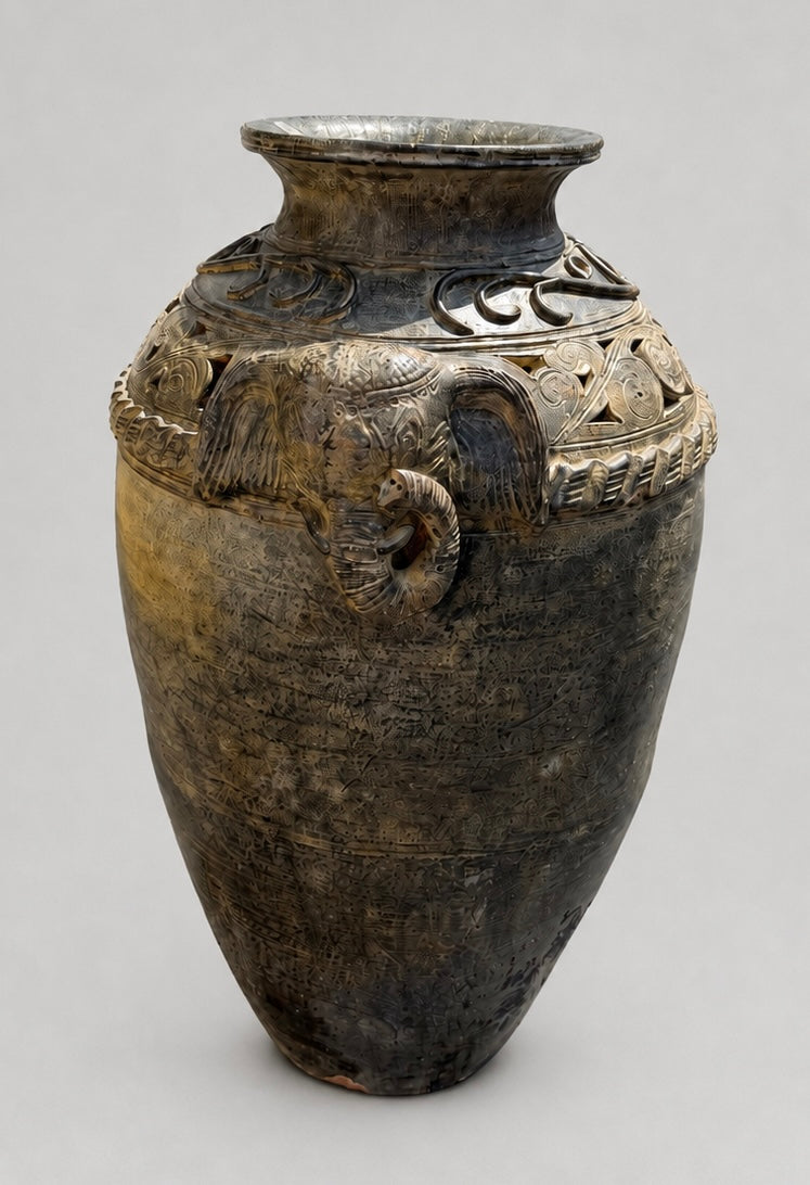 Terracotta Vase with Elephant Head Motifs