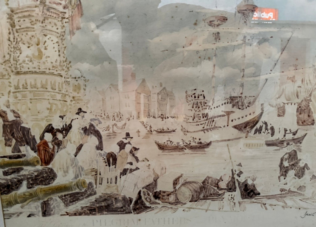 Coastal Landscape Art with Classical Ruins and Ships