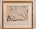 Coastal Landscape Art with Classical Ruins and Ships