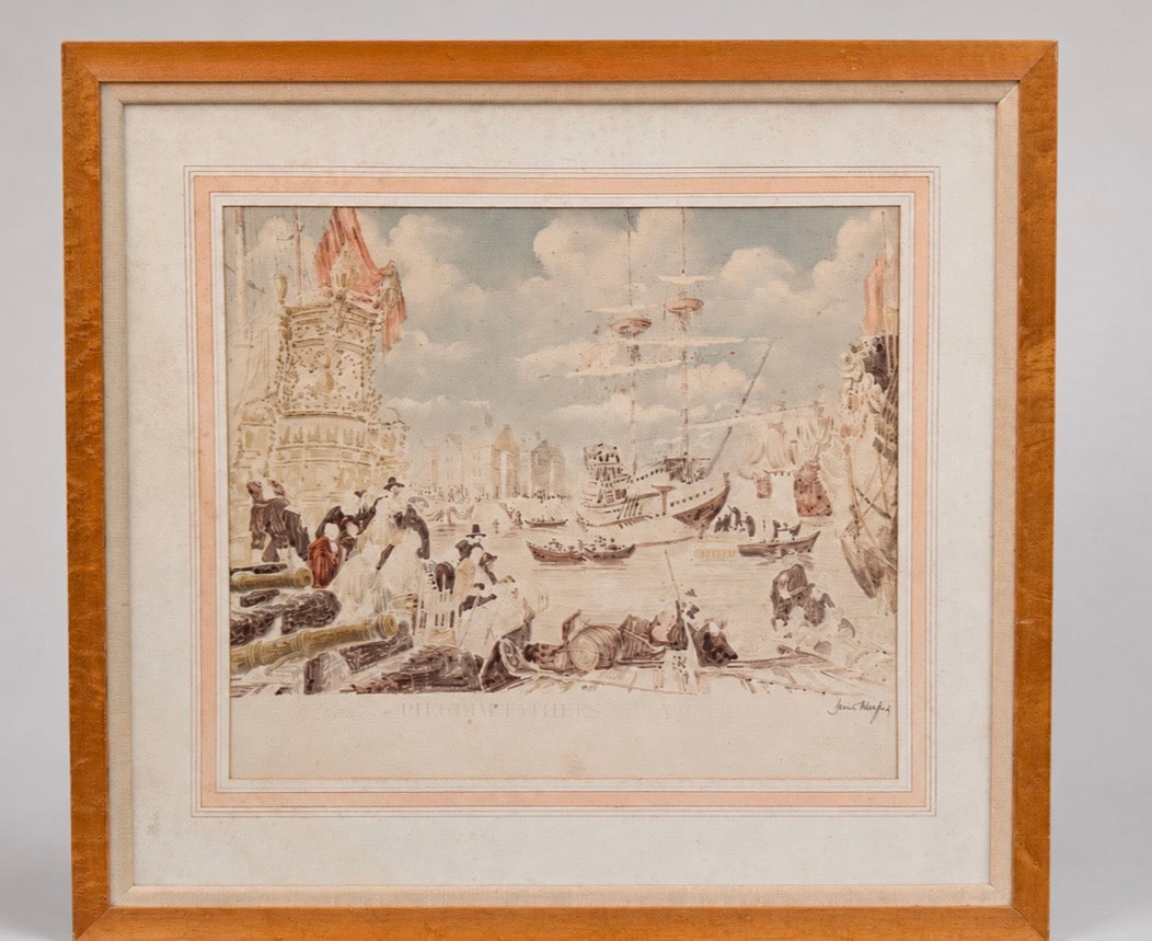 Coastal Landscape Art with Classical Ruins and Ships